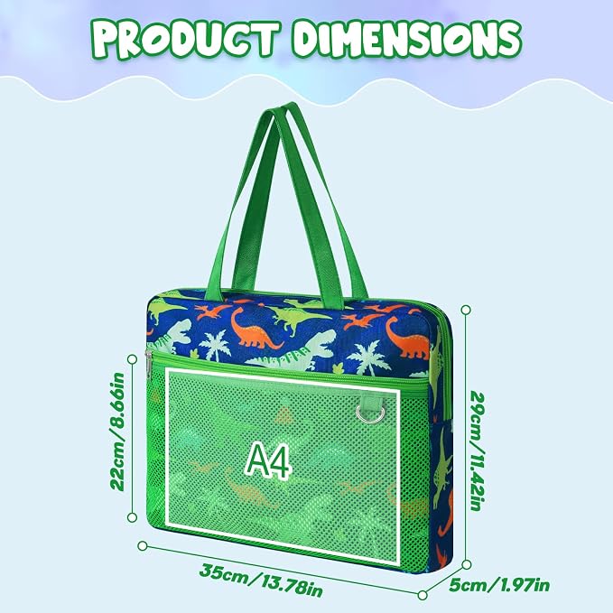 WAWSAM Dinosaur Kids Mesh Zipper Pouch, File Organizer Folders with Pocket | 13.78" x 11.42" Waterproof File Folder for Boys with Handle, Document Organizer for School, Books, Travel, Home Storage