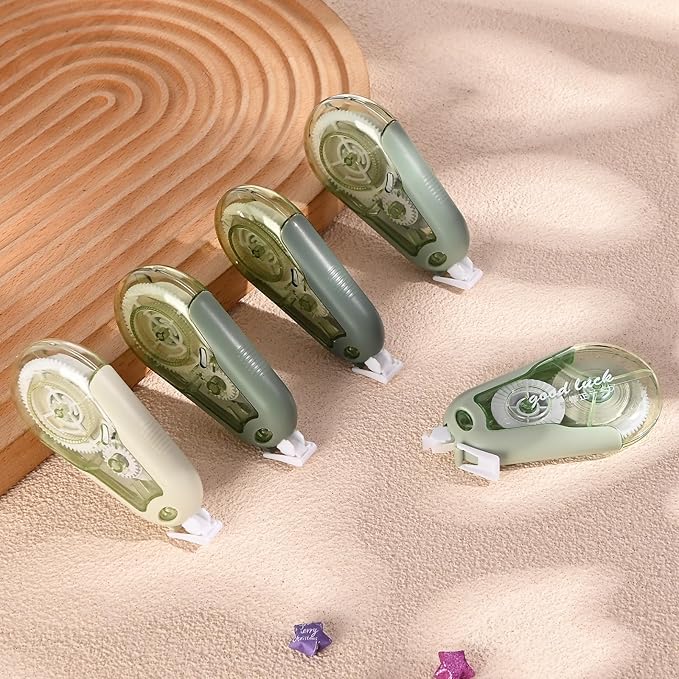 Temiary 5 Pcs White Correction Tapes, Cute White Pull Out Tape for Instant Correction, Aesthetic Correction Tape for Writing, Easy to Use Applicator for School Students Office Supplies (Green)