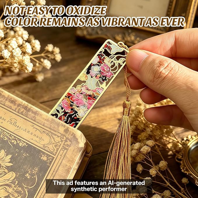 Esoes 12-Pack Metal Bookmarks with Tassels, Golden Hollow-Out Oil Painting Theme Bookmarks | Book Markers for Reading, Gifts for Book Lovers, Writers, Readers, Adults, Women