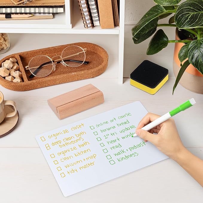 Small Dry Erase Board - 2PCS Whiteboards for Classroom Supplies with 20 Markers and 2 Erasers, Portable Double Sided Lapboard with Wood Base for Students Teachers School Accessories (8 x 6 in)