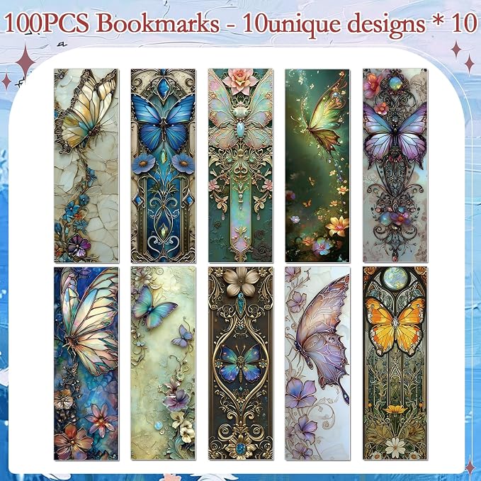 Fantasy Butterfly Bookmarks Gifts - 100 Pcs Fairy Tale Butterfly Bookmark Paper Floral Aesthetic Art Book Mark Page Clips for Women Men Book Lovers Students Teachers Bookish Reading Gifts