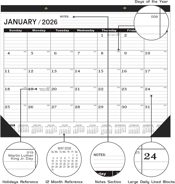 Desk Calendar 2026, Desk Calendar 2026 Large 22 x17(January 2026 - June 2027),2026 Calendar,Classic Black,Large Calendar 2026-2027 with Plastic Cover(2 PACK)
