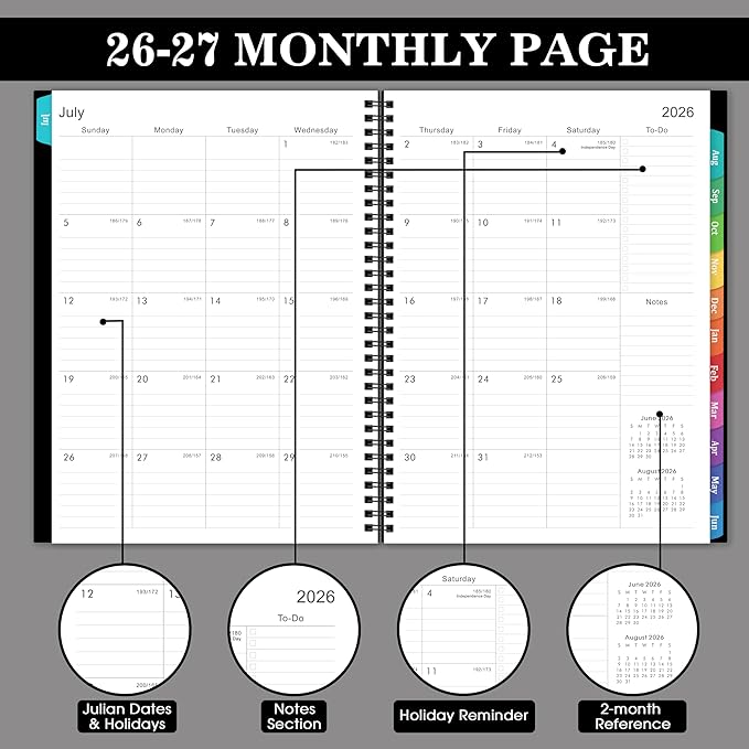 Planner 2026-2027 - Jul 2026 - Jun 2027, 9" x 11" Academic Planner, Weekly Monthly Planner 2026-2027, Twin-Wire Binding, Colorful Monthly Tabs, Enterprise