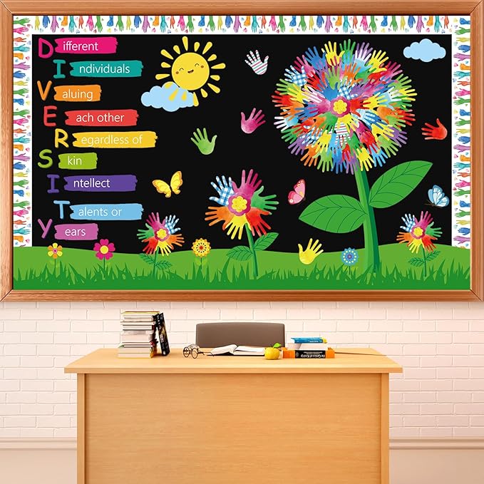 gisgfim Spring Diversity Handprint Flowers Classroom Bulletin Board Decorations Handprint Tree Paper Cutouts Watercolor Flower Bulletin Board Set for Back to School Student Office Wall Door Supplies
