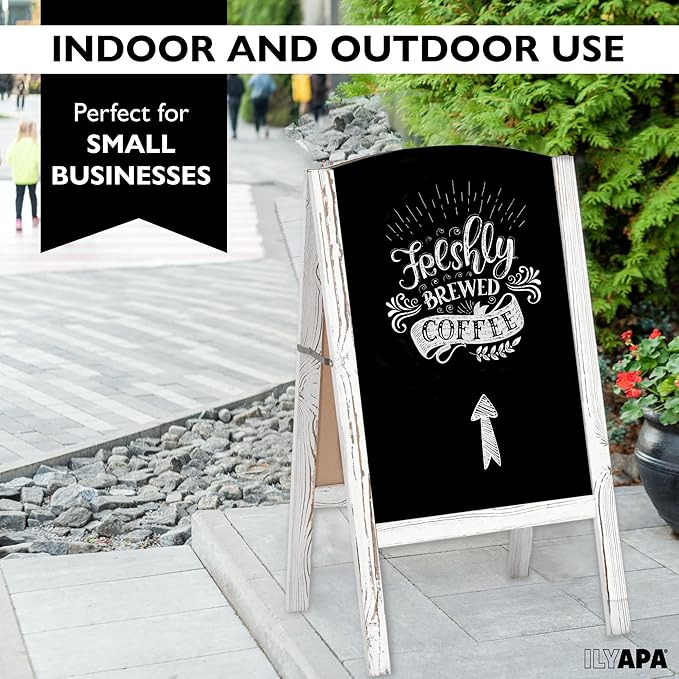 Ilyapa Wooden A-Frame Chalkboard Sidewalk Signs with Rounded Top - 20 x 40 Inches White Chalkboard - Sturdy Freestanding 20x40 Menu Display Board