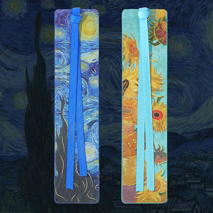 2Pcs Oil Painting Bookmarks for Women, Bookmarks Set for Book Lover, Book Marks for Reading, Vintage Book Marks for Kids Students Classroom Gift for Teacher The Starry Night & Sunflowers