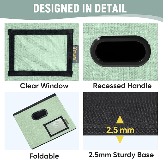 BALEINE File Organizer Box with Lid, Collapsible File Folder Organizer with Plastic Slide, Filing Box for Office Home Document Organizer Storage (Green, 1PK)