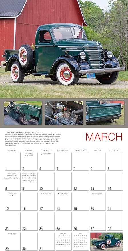Vintage Pickups 2026 Wall Calendar, 12-Month Classic Truck & Car Photography Calendar by Brad Bowling and Vintage Truck Magazine, 12" × 12" with Large Monthly Grids for Auto Enthusiasts