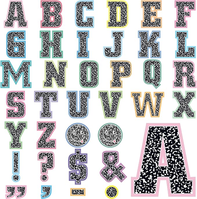 136 Pcs 12 in Extra Large Bulletin Board Decor Pastel Notebook Classroom Decor Big Alphabet Letter Cutout Sticker Punctuation with Adhesive Dot Colorful Poster Wall Decal Teacher Education Tool