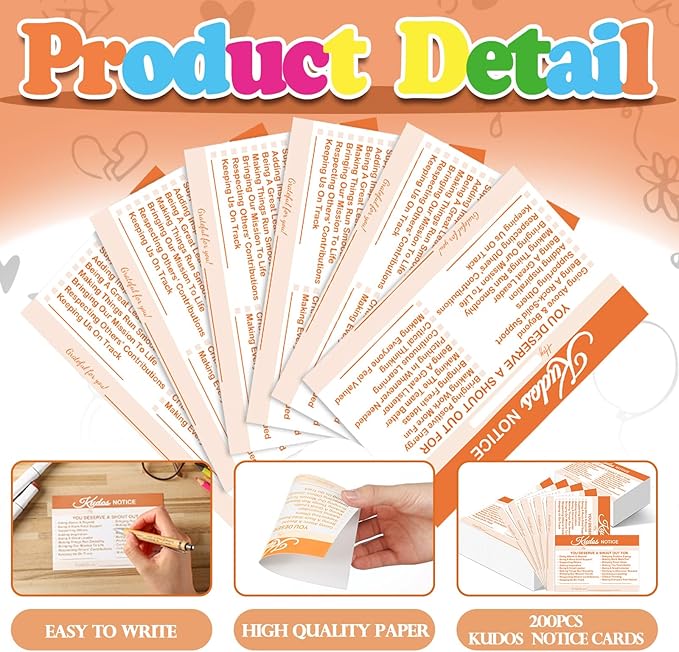 Motiskyy 200 Count Kudos Cards Positive Shout out Cards for Staff Teachers Students Employees Office Appreciation Yellow Recognition Reward Card for Class School or Work Bulletin Board
