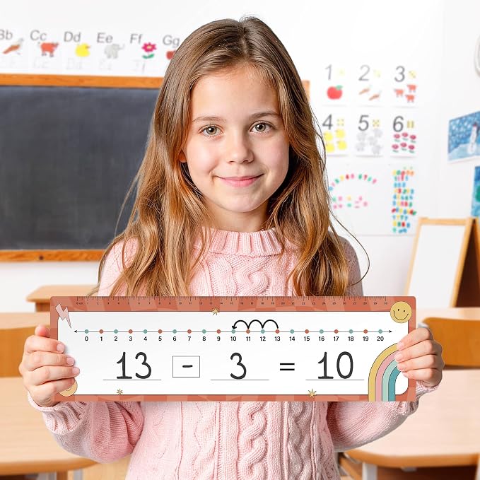 26 Pack Boho Groovy Number Line Dry Erase Boards Cards, 14"x4", Double-Sided, 0-10 on One Side & 0-20 on Other Side, Math Manipulatives for Student, Education Classroom Must Haves