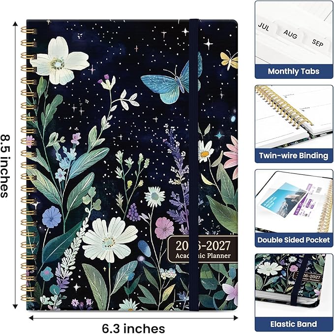 Planner 2026-2027, Academic Year Weekly and Monthly Calender Planner, from Jul 2026 - Jun 2027, Spiral Bound School Planning Book, Perfect for Teacher, Student, Women & Men, A5 (6.3" x 8.5"), Celestial