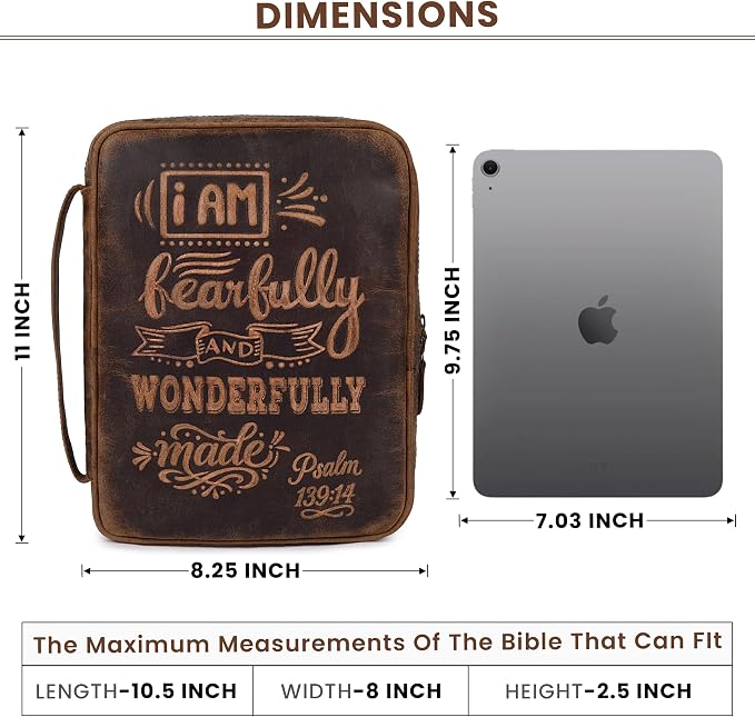 LEATHER VILLAGE Handmade Vintage Genuine Leather Embossed Bible Cover for Men & Women - Large Protective Bible Case & Organizer for Church, Travel & Study Christian Religious Antique Bookmark- Brown