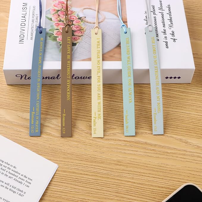 20PCS Leather Bookmark Bible Bookmarks for Reading Women Men Book Lovers Christian Gifts,Cute Page Markers Book Marks Religious Christian Bookmarks Inspirational Bible Verse Scripture (Cool-Toned-1)