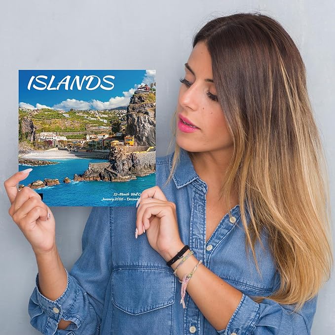 2026 Wall Calendar Islands, 14 Months Hangable Wall Calendars, 12" x 24" (Open), Thick Glossy Paper, Organizing & Planning