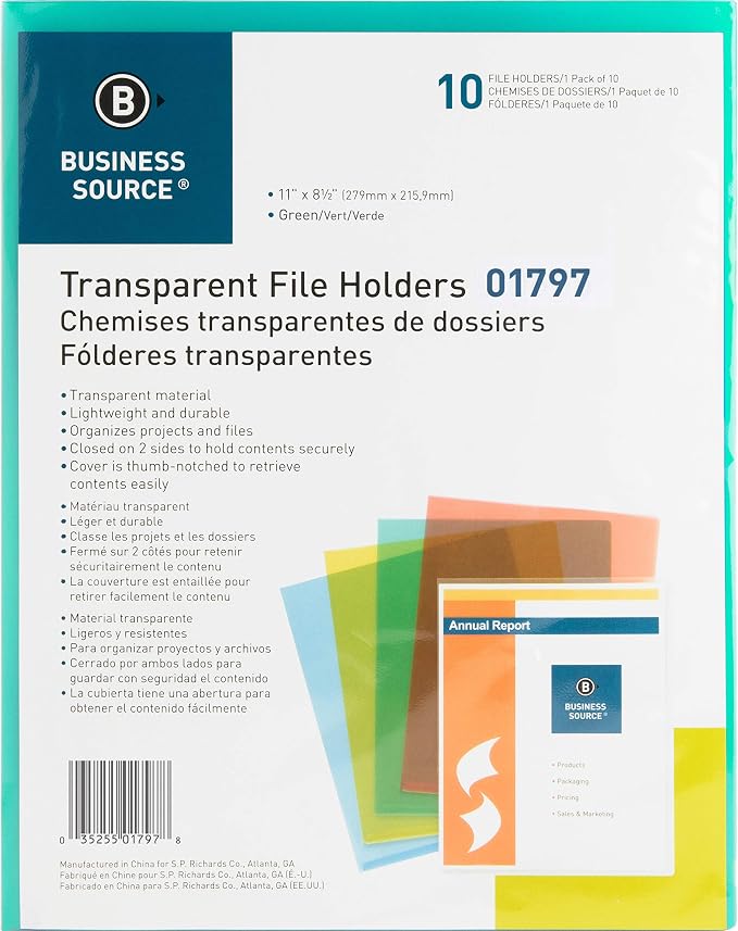 Business Source Green Transparent Poly File Holders