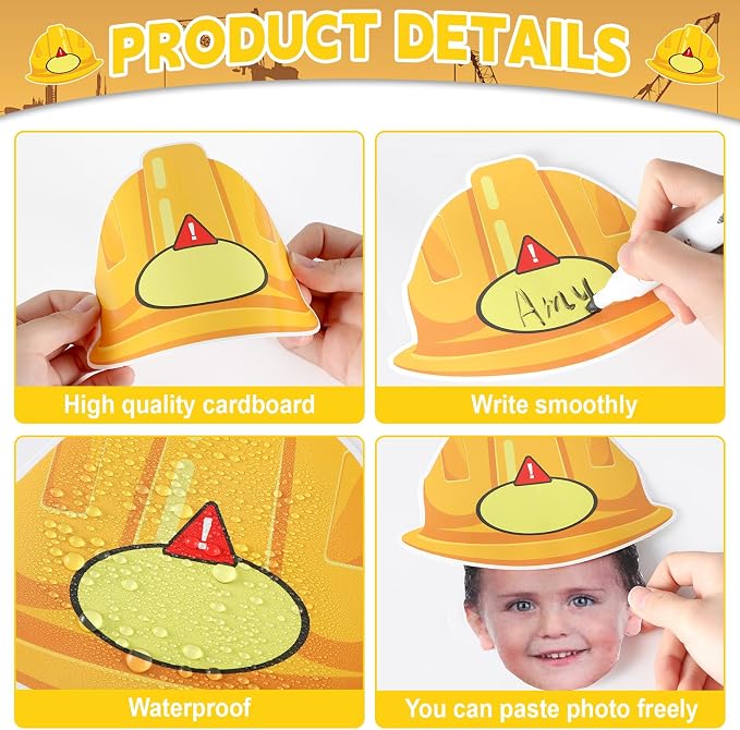 160Pcs Construction Helmet Cutouts Back to School Bulletin Board Decoration Set Construct Paper Cut-Outs Classroom Decor for Boy Girl DIY Photo Craft School Kindergarten Preschool Wall Door Supplies