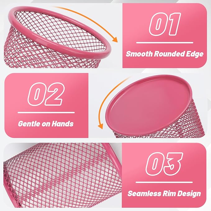 Segarty Pen Cup, 3 Pack Cute Dark Pink Pen Holder, Round Mesh Pencil Holder for Desk, Desktop Accessories Organizer for Office Supply, School, Home Storage, Makeup Brush Organization
