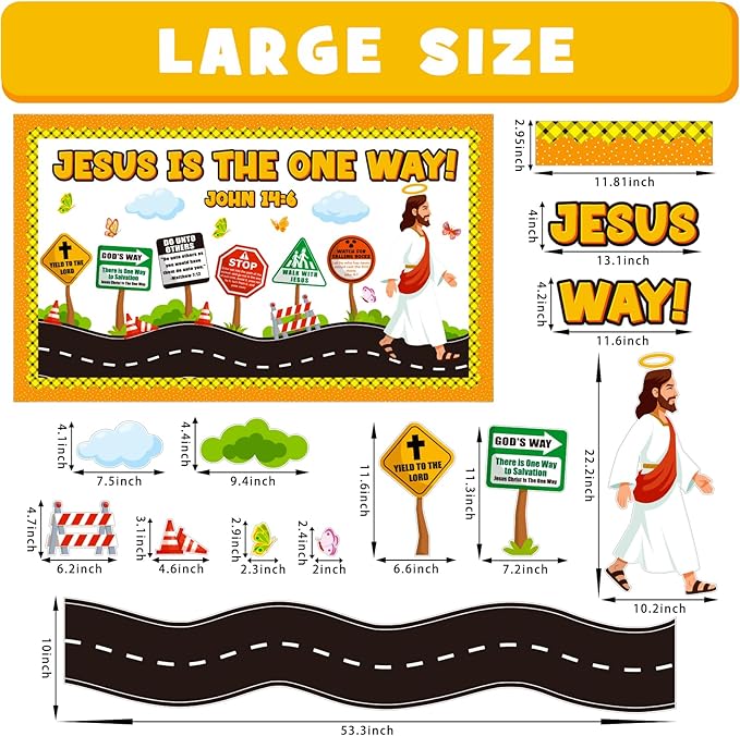 Road Trip VBS Bulletin Board Decoration Set, Christian Construction Sunday School Decorations for Classroom Religious Jesus Road Signs Cutouts Library Church Wall Window Door Decor for Teacher