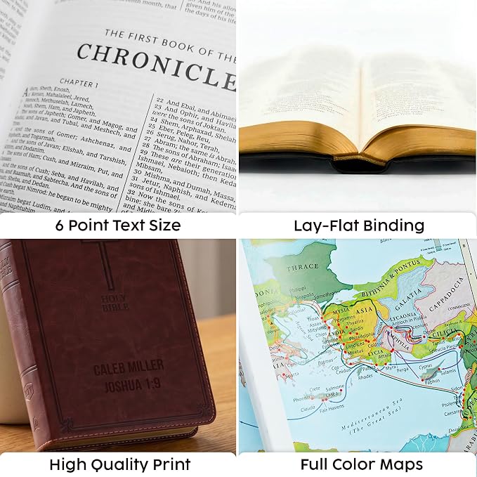 Printualist Personalized KJV Deluxe Holy Bible with Name Engraved, Red Letter King James Version, Faux Leather Auburn Cover, Custom Gift Bible for Christian Celebrations