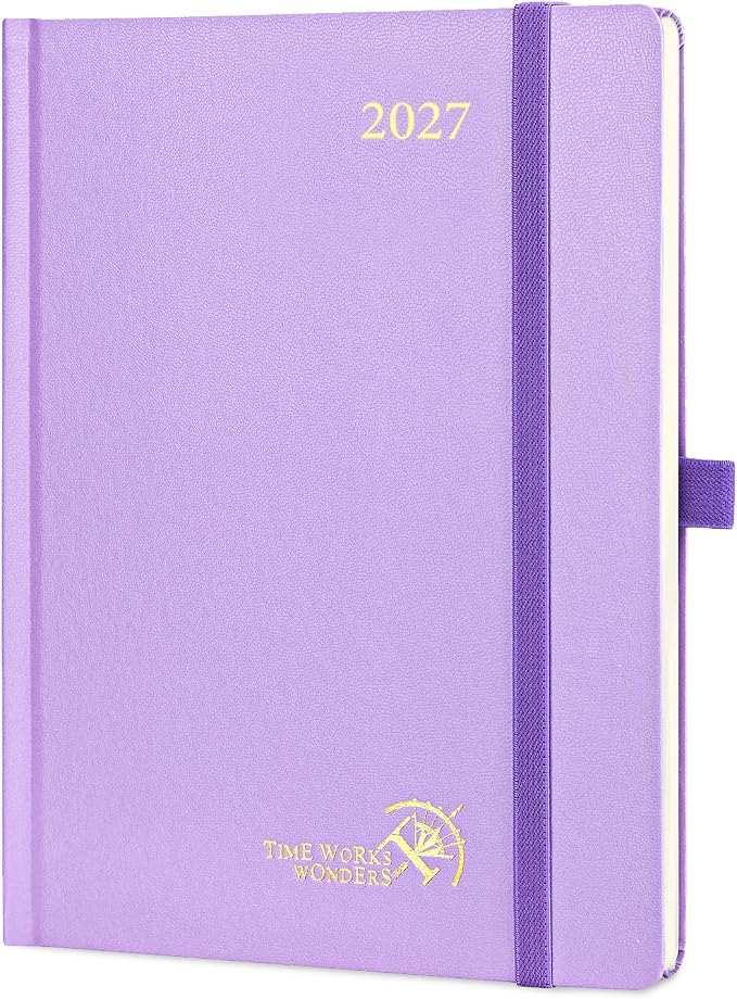 POPRUN 2027 Planner Weekly and Monthly, 6.5" x 8.75" Calendar, Jan 2027- Dec 2027 Agenda, Daily Appointment Book with Hourly Time Slots, Monthly Tabs, Hardcover, 100 GSM - Violet
