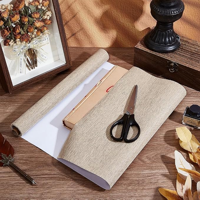 CRASPIRE 51 x 11.8 Inch Book Binding Cloth Book Cover Fabric Polyester Linen Woven Surface Paper Backed Burlywood Bookcover for Books Album Scrapbooking Archival DIY Covering Bookbinding Protector