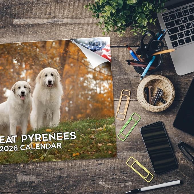 2025 2026 Great Pyrenese Calendar - Dog Breed Monthly Wall Calendar - 12" x 18" Open - Thick No-Bleed Paper - Giftable - Academic Teacher's Planner Calendar Organizing & Planning - Made in USA