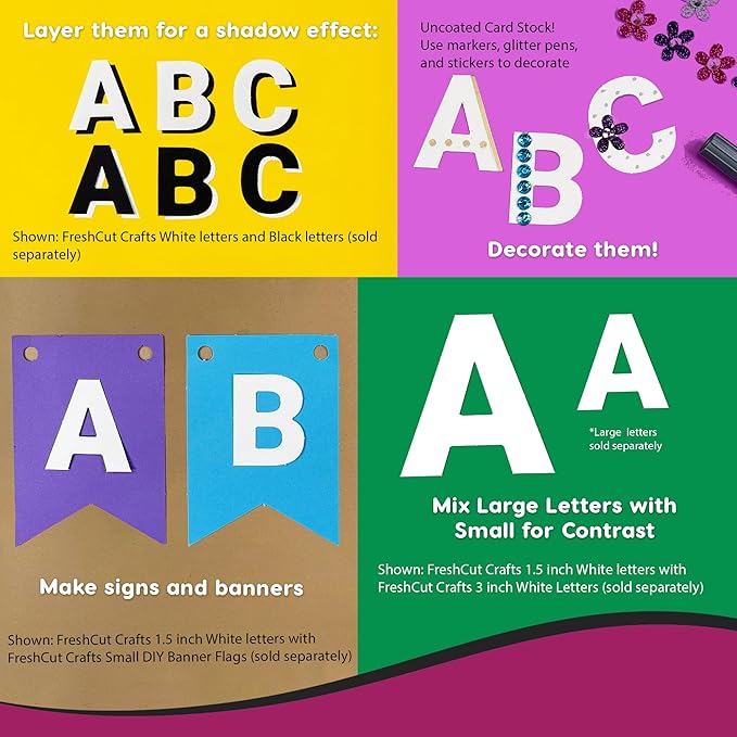 FreshCut Crafts 636 Pcs 1.5 in. White Bulletin Board Letters & Numbers, Capital Alphabet Letters, Numbers, Punctuation, US Made Card Stock Punch Out Letters for Posters, Bulletin Boards, Classroom