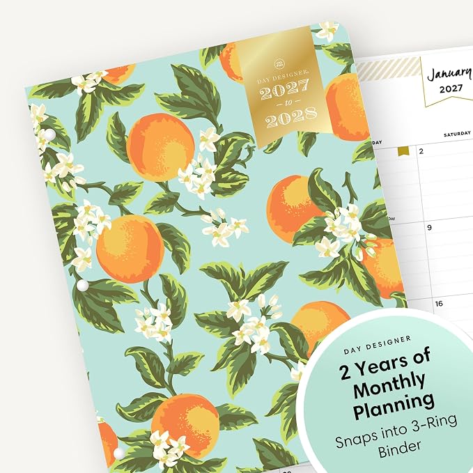 Blue Sky Day Designer 24 Month 2027 Monthly Planner Calendar, January 2027 - December 2028, 8.5" x 11", Flexible Cover, Stapled Binding, Orange Blossom Mint