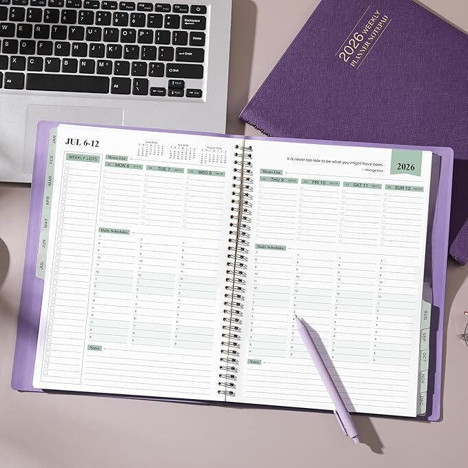 2026 Planner - Planner 2026 Weekly and Monthly, 11.38'' x 8.74'', 2026 Calendar Leather Planner, JAN 2026 - DEC 2026, Daily Hourly Appointment Book, To Do List, Monthly Tabs, Faux Soft Leather, Back Pockets - Purple