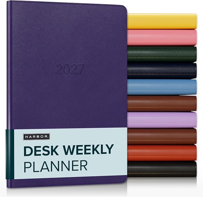 Harbor Desk Weekly Monthly Planner 2027 - Calendar Planner and Notebook, Durable Faux Leather, 192 Pages, Softcover & Book Bound - Key West Dark Purple - 8x5.5"
