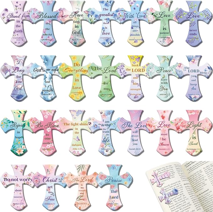 50Pack Magnetic Bookmarks Christian Bookmarks Bulk Cross Bible Bookmark for Reading Women Men Kids Teacher Book Lovers Gifts, Religious Magnet Bookmark Clips Cute Personalized Book Markers (Flower)