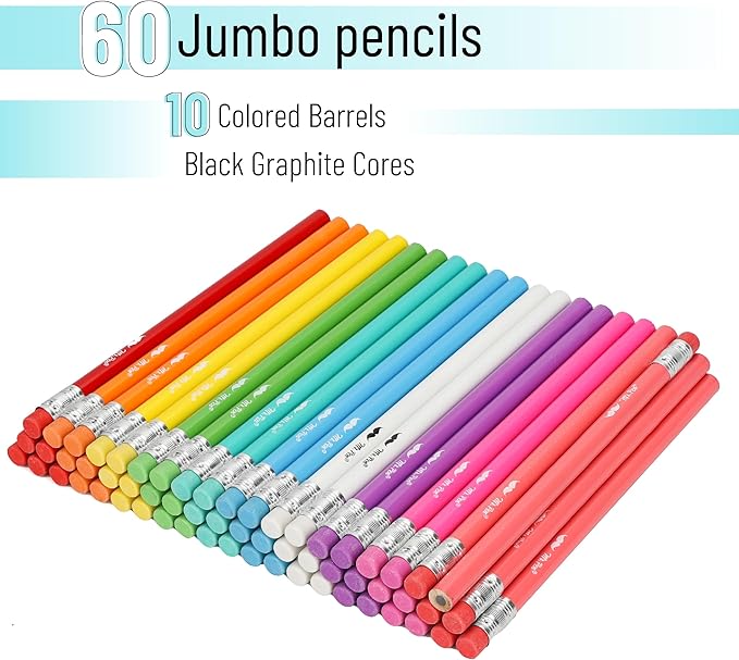 Mr. Pen- Jumbo Pencils, 60 pcs, Preschool Pencils, Large Pencil, Bright Barrels and Black 2 HB Graphite Cores, Smooth Lead, Latex-Free Eraser Top with Metal Ferrule