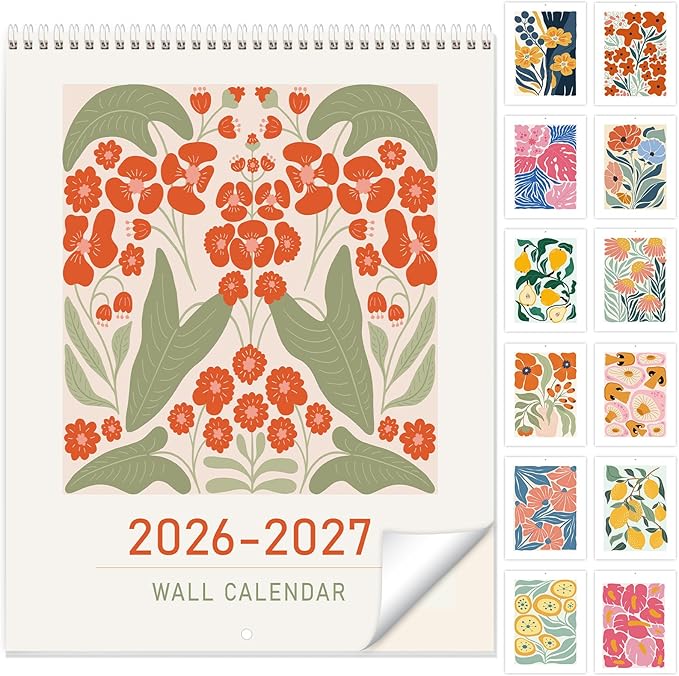 Guasslee Wall Calendar 2026-2027, Vertical Calendar Wall 2026, 13-Month Aesthetic Calendar From 2026 Jun-2027 Jun, 28" X 11" Monthly Planner Wall With Thick Paper, Floral Design for Home Office
