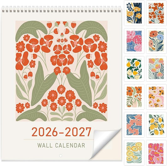 Guasslee Wall Calendar 2026-2027, Vertical Calendar Wall 2026, 13-Month Aesthetic Calendar From 2026 Jun-2027 Jun, 28" X 11" Monthly Planner Wall With Thick Paper, Floral Design for Home Office