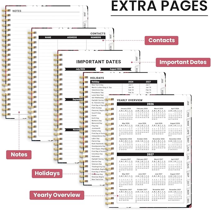 2026 Planner, Weekly and Monthly Planner for Women, January 2026 - December 2026, Hardcover 2026 Calendar Planner Book with Tabs, Inner Pocket, Spiral Bound, Perfect for Office Home School Supplies - A5 (6.3" x 8.5"), Crimson Wings