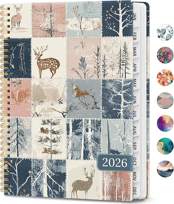 2026 Planner, Weekly and Monthly Calendar Planner Book, January 2026 - December 2026, Hardcover Spiral Planner with Monthly Tabs, Notes Pages, Perfect for Women & Men, A4 (8.5" x 11") - Deer