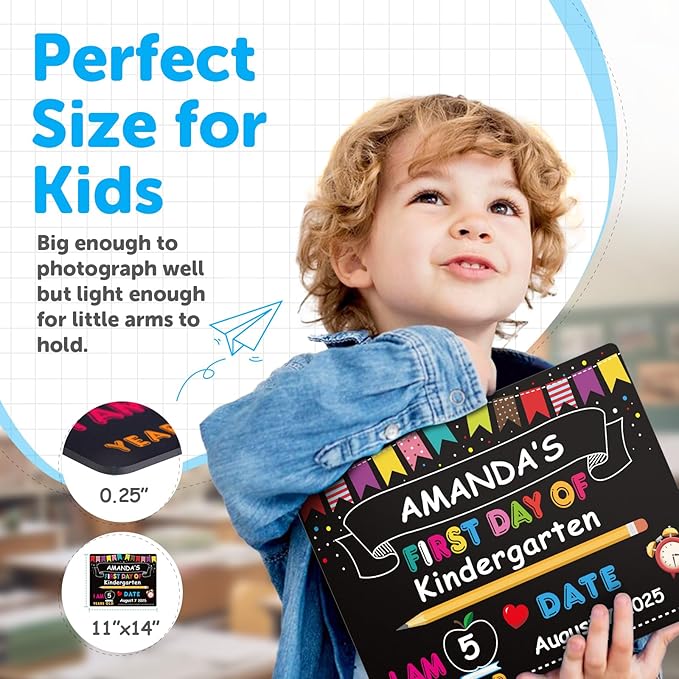 PETCEE First Day of School Board Sign - 11"x14" Double Sided Reusable and Erasable 1st First & Last Day of Preschool Pre-K Chalkboard Sign Photo Prop Gift Back to School Supplies for Kids Son Daughter