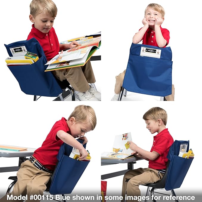 Seat Sack Student Chair Storage Pocket - 17", Single Pocket, Classroom Chair Organizer for Student Desks, Durable Over-the-Chair Storage, Blue, 25-Pack