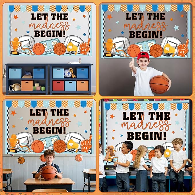 Spring Basketball Bulletin Board Set Sports Classroom Decorations Let The Madness Basketball Paper Cutouts Madness Bulletin Board for School Classroom Office Chalkboard Wall Door Decor Game Supplies