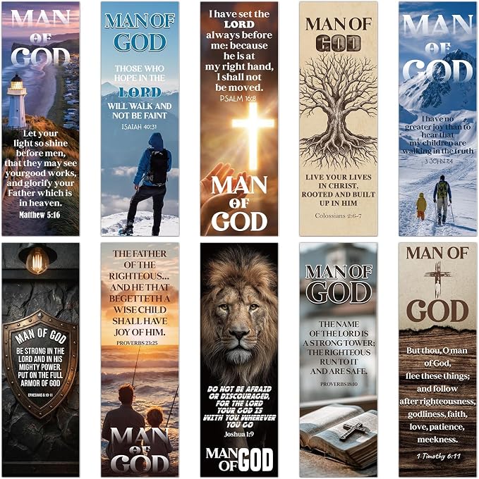 Wxiben Man of God Bookmarks Gifts - 100 Pcs Father's Day Christian Paper Bookmarks Scripture Inspirational Religious Book Page Marker Clip Prayer Gift for Men Dad Book Lovers Church Reading Supplies
