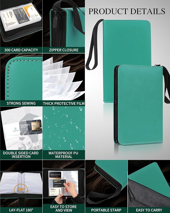 Leather Business Card Book Holder Organizer, Professional Name Card Book Holder with 300 Card Capacity, Portable PU Credit Card Wallet File Sleeve Storage for Men Women,50 Pack Sleeves (Bright Green)