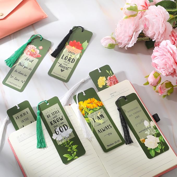Spakon 140 Pcs Bible Verses Bookmarks Bulk Christian Church Gifts Inspirational Scripture Religious Bookmarks with Tassel Motivational Positive Page Marker for Woman Mom Mother Reading Gifts