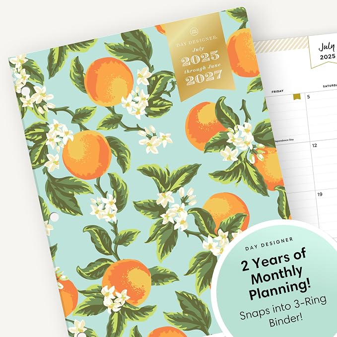 Blue Sky Day Designer 2025-2026 Monthly Academic Year 24 Month Planner Calendar, July 2025 - June 2027, 8.5" x 11", Flexible Cover, Stapled Binding, Orange Blossom Mint