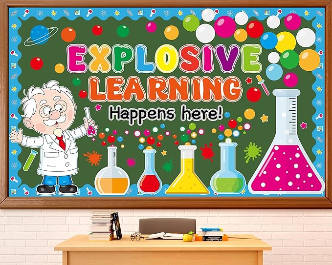 gisgfim Science Bulletin Board Decorations Set Back to School Learning Scientific Paper Cutouts Chemistry Lab Apparatus Bulletin Board Decor for Scientific Theme School Office Home Chalkboard Wall