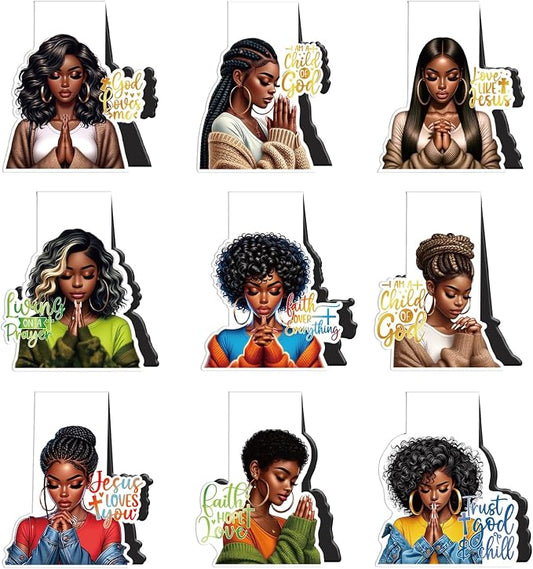Black Girl Magnetic Bookmarks Gifts - Cosmisun 9 Pcs Praying Black Women Bookmark Magnets Christian Inspirational Book Marks Page Markers Clip Gifts for Church Women Students Teacher Bookish Reading