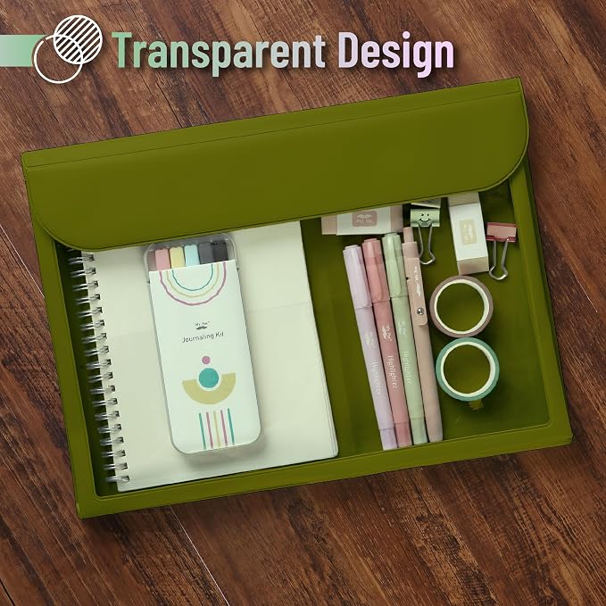 Mr. Pen- Green Letter Size File Folders, Clear Plastic, Document Folders