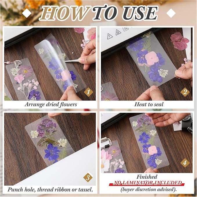 Fuyoooo 376 Pcs Dried Flower Bookmark Making Kit, DIY Bookmark Laminating Pouches with Tassels and Puncher DIY Project Gifts for Women Night Out Craft Book Lovers (Boho Color,2 x 6 Inch)