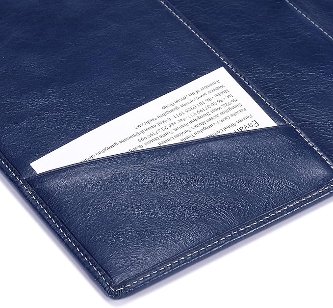 Leather Junior Padfolio for Men & Women with Pen Loop, Italian Calfskin, Business Portfolio Notebook Folder (Antiqued Blue)