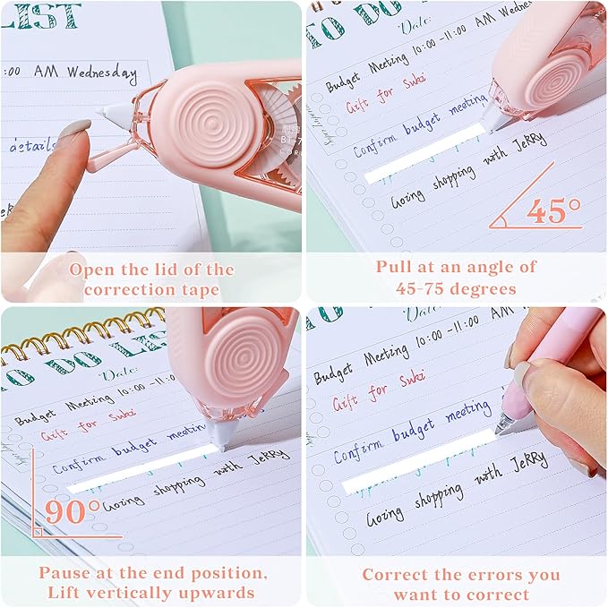 Temiary 4 Pcs White Correction Tape with Dispenser, Smooth Quick Dry Pull Out Tapes for Instant Corrections, 49.2 Ft Easy to Use Tear-Resistant Applicator for Office Note Taking, Journaling (Morandi)